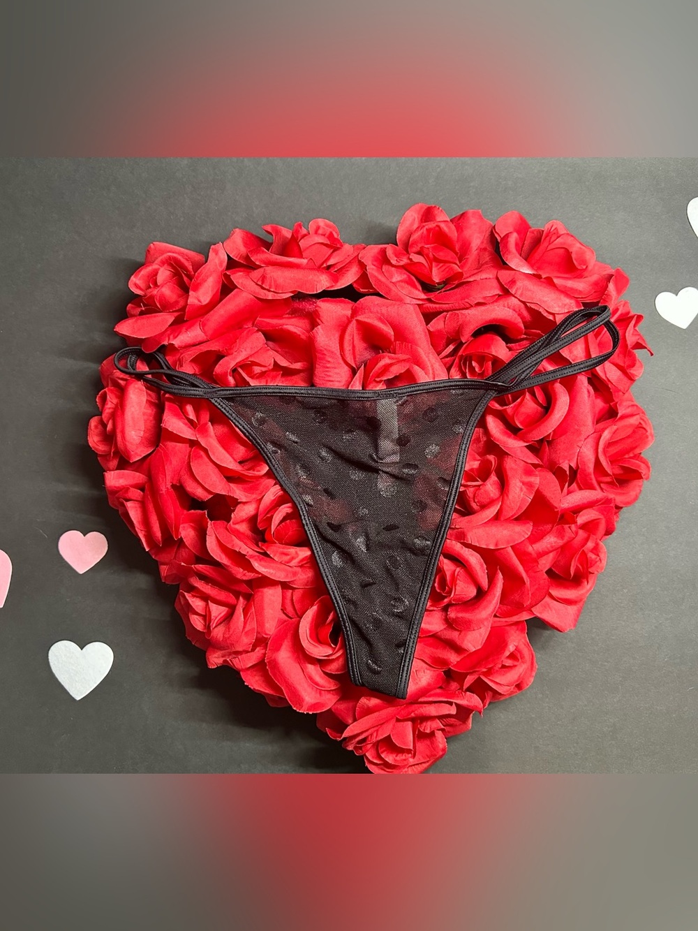 Victoria's Secret Black Sheer Heart-Print Thong